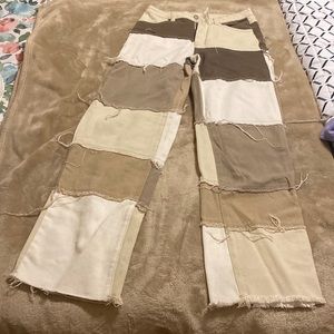 trendy high rise patchwork jeans